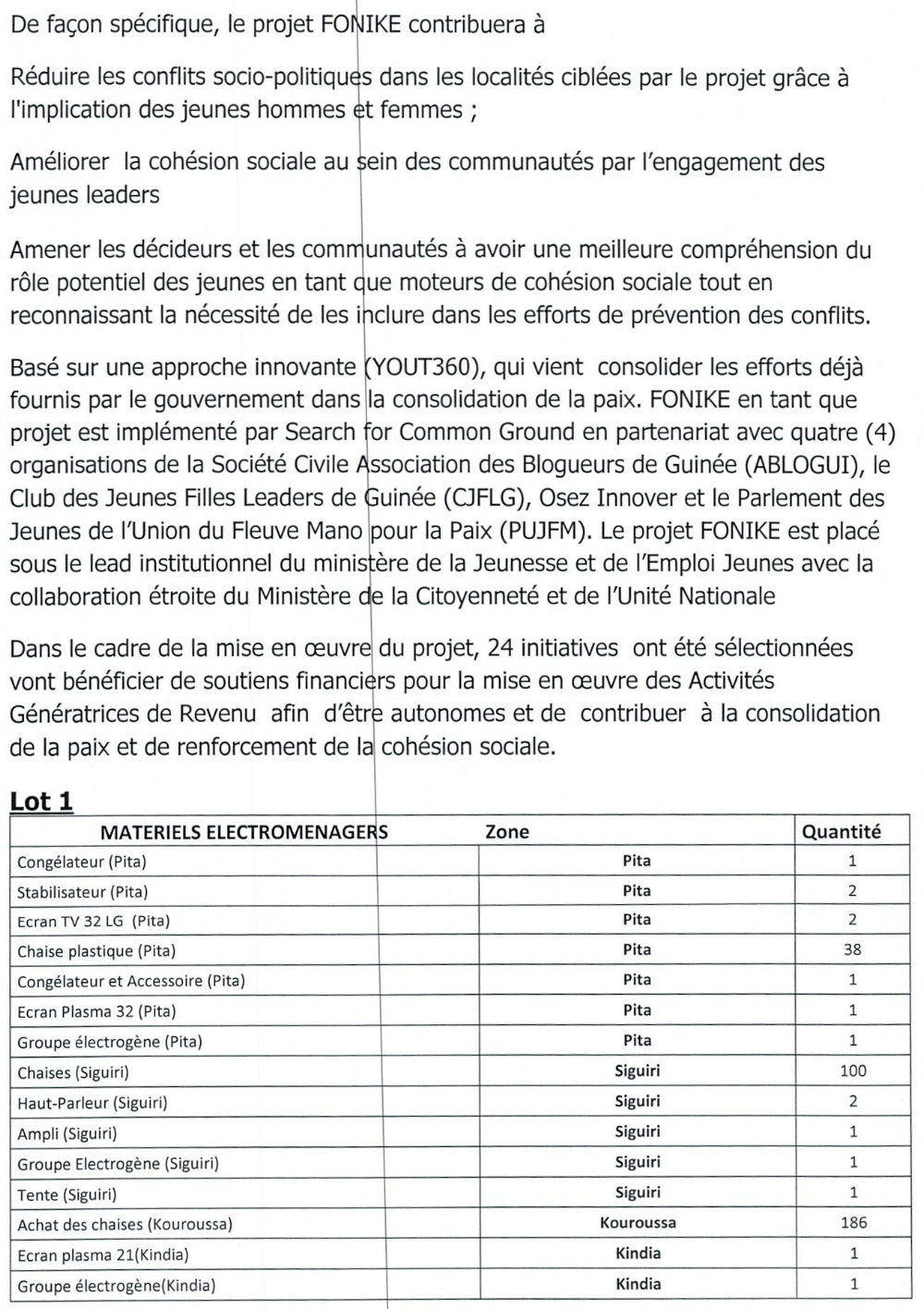 Avis D'appel D'offre Pour L'acquisition De Matériels Au Compte Du Projet FONIKE p2