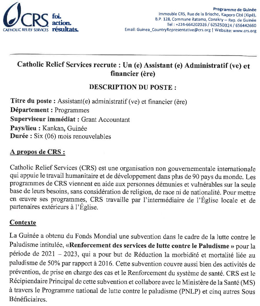 Offres d'emploi assistant adminstratif et financier