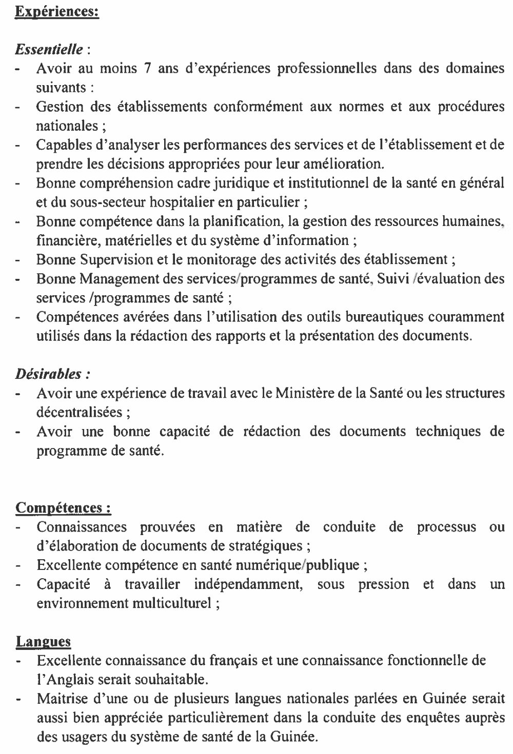 AVIS DE RECRUTEMENT DE QUATRE (4) CONSULTANTS FACILITATEURS POUR L'ORGANISATION D'ATELIER DE FORMATION DE BASE DES DIRECTEURS D'ETABLISSEMENTS A LA GESTION HOSPITALIERE Page 3