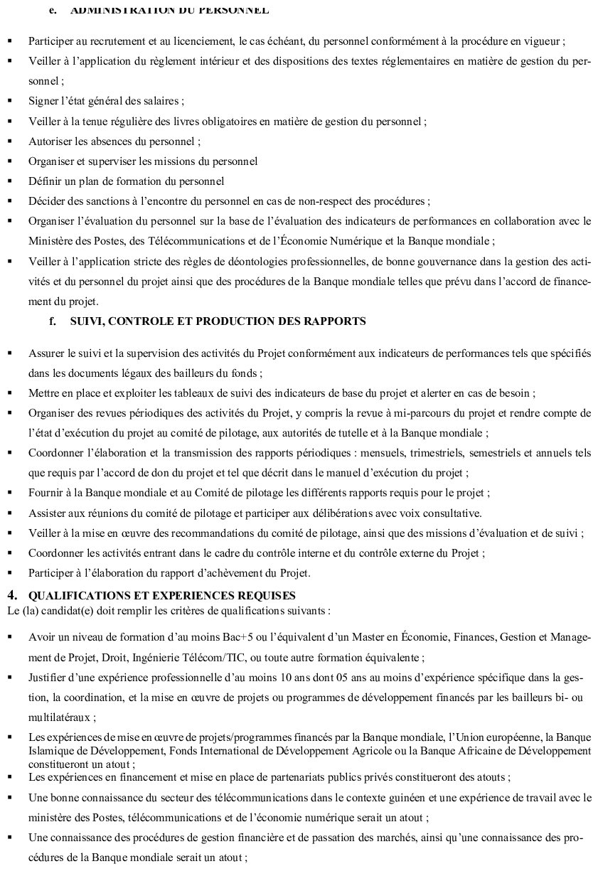 Sollicitation De Manifestations D’intérêt Recrutement D’un Coordonnateur Pour Le Projet Régional D’intégration Numérique En Afrique De L’ouest (WARDIP-GUINEE) | page 4