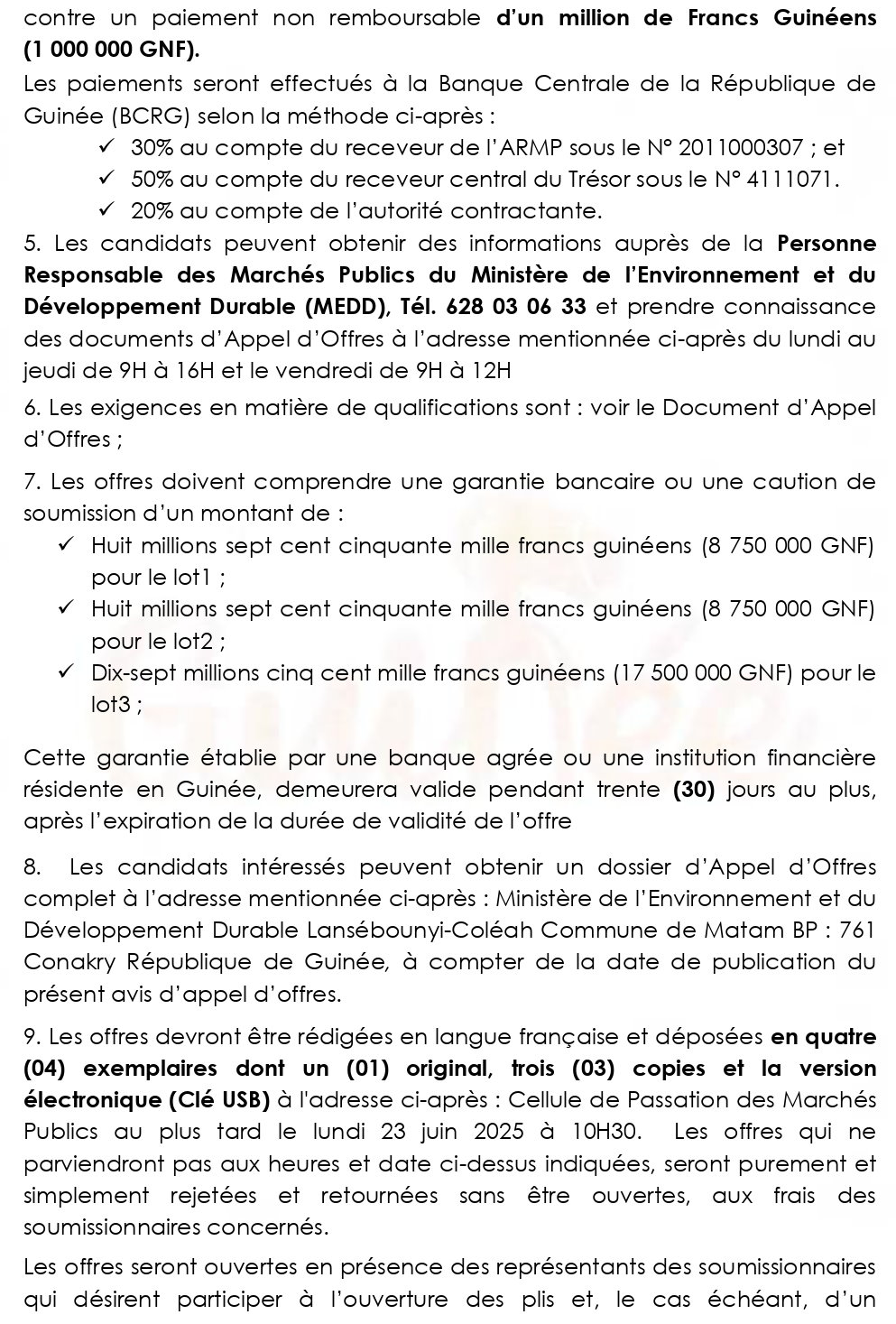 Avis d'appel d'offres pour les marchés de travaux d’aménagement et d’installation technique dans la réserve de la Biosphère de Badiar | Page 2