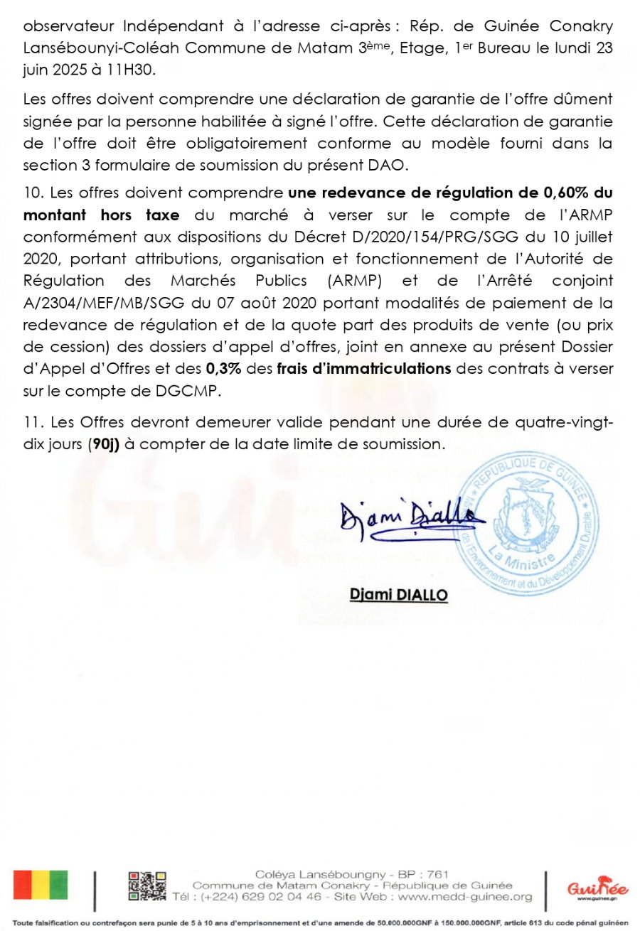 Avis d'appel d'offres pour les marchés de travaux d’aménagement et d’installation technique dans la réserve de la Biosphère de Badiar | Page 3