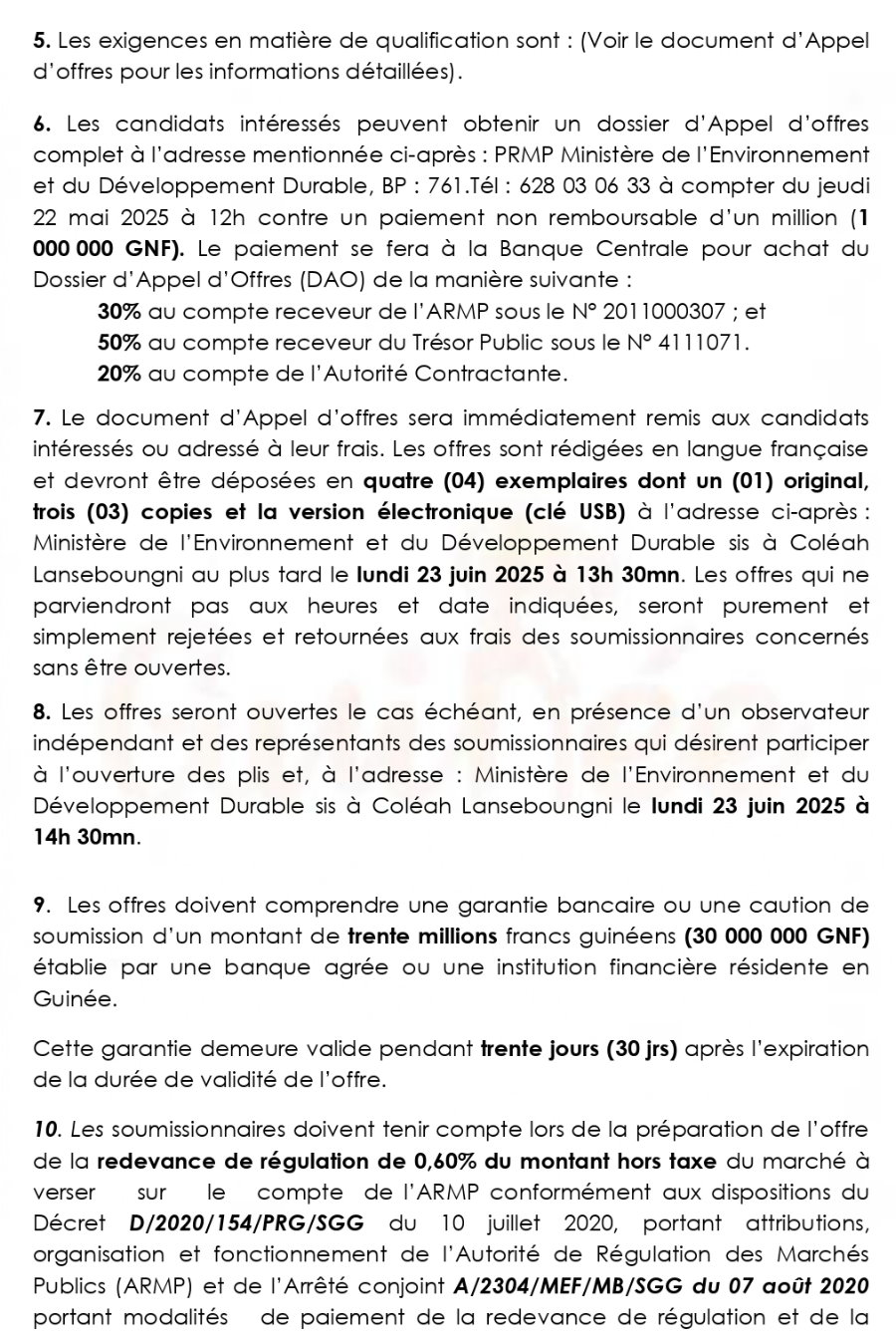 Avis d'appel d'offres pour le marché relatif à l’acquisition et l’installation d’incinérateurs de déchets dangereux | Page 2