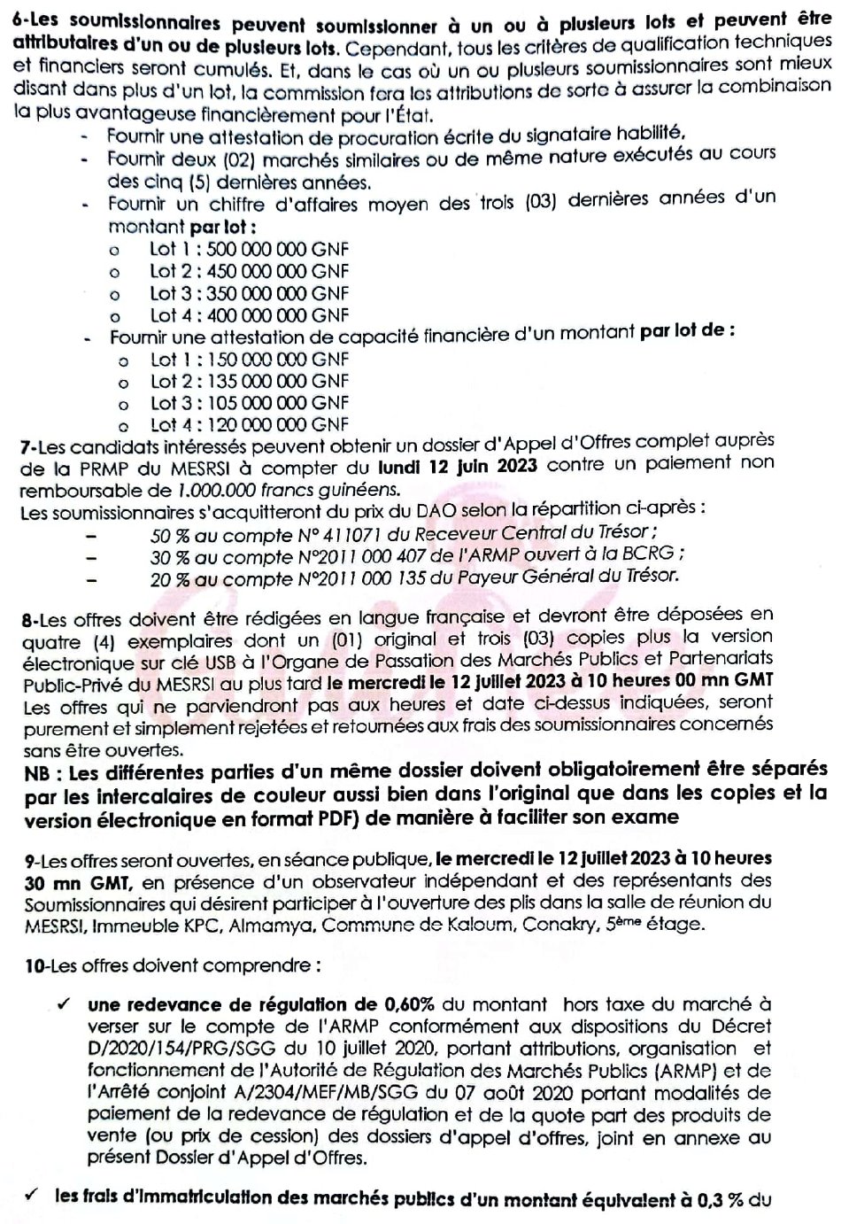 Avis d'appel d'offres en 4 lots - Le Ministère de l’Enseignement Supérieur de la Recherche Scientifique et de l'Innovation | Page 2