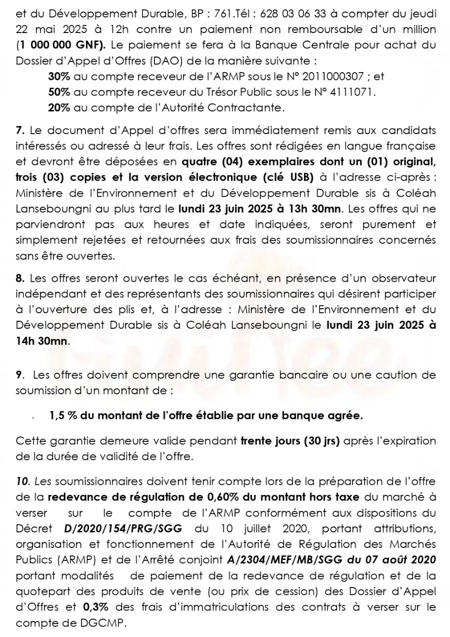 Avis d'appel d'offres pour le marché de l’achat de produits spécifiques  | Page 2