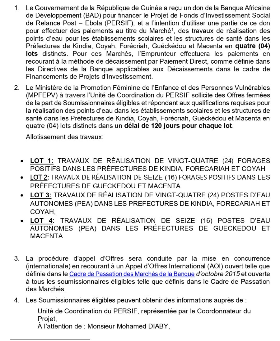 Avis d'appel d'offres pour les Travaux de réalisation de points d’eau pour les établissements scolaires et les structures de santé | Page 2