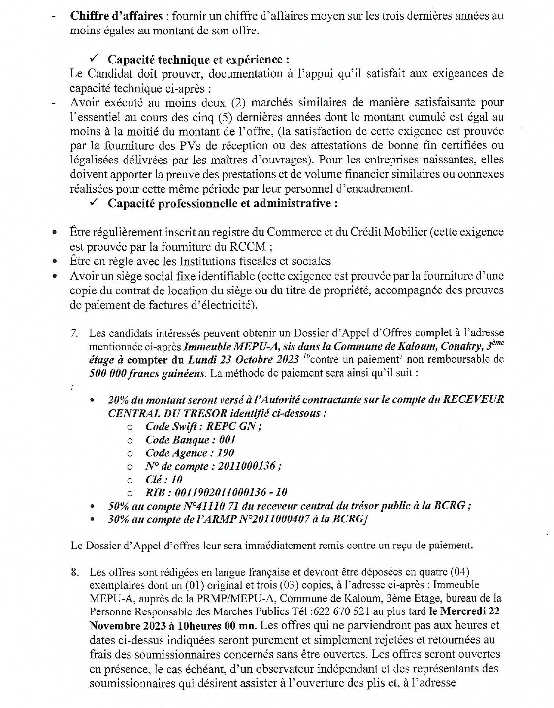 Avis d'appel d'offres pour le Marché relatif à l'acquisition des serviettes hygiéniques pour les jeunes filles des écoles et établissements d'enseignement de 20 sous-préfectures à faible taux brut de scolarisation en un lot unique | page 2