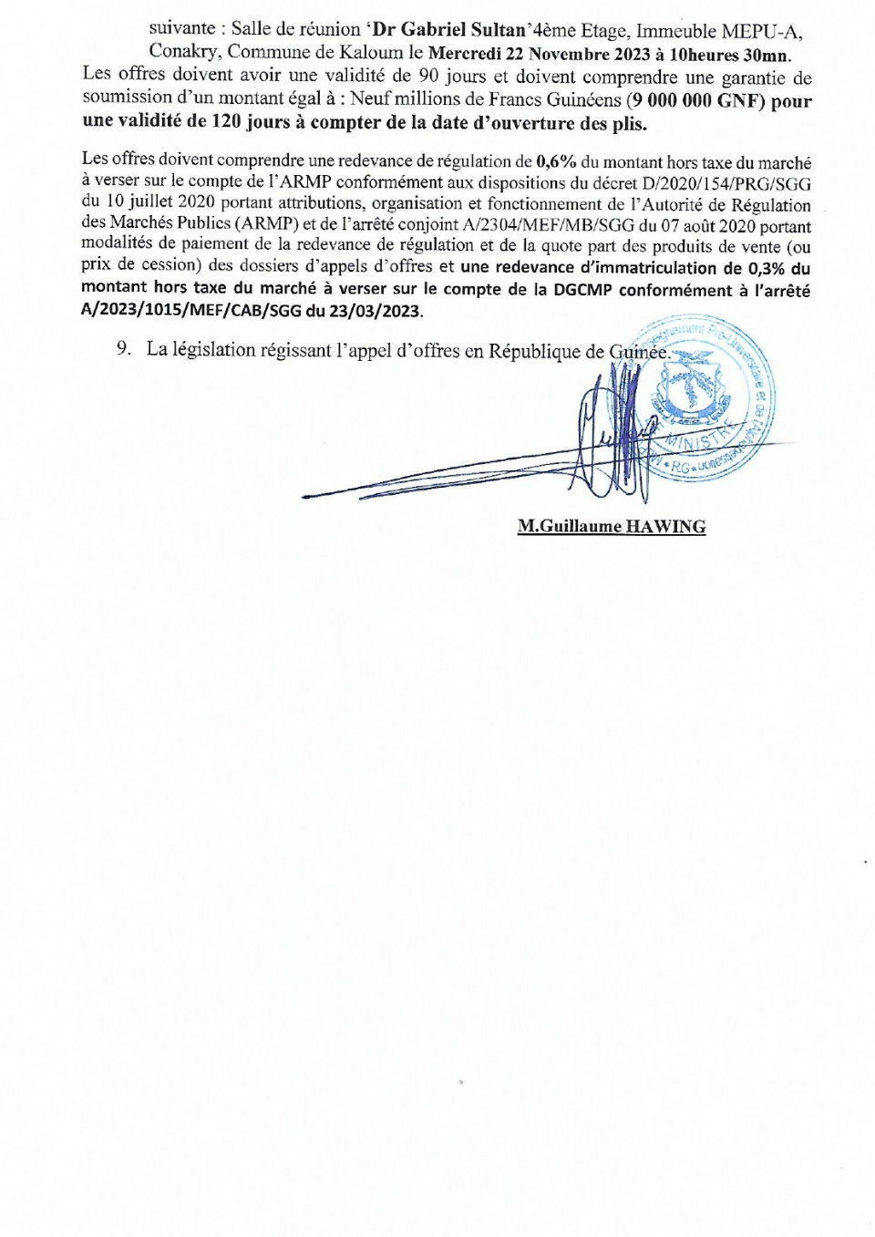 Avis d'appel d'offres pour le Marché relatif à l'acquisition des serviettes hygiéniques pour les jeunes filles des écoles et établissements d'enseignement de 20 sous-préfectures à faible taux brut de scolarisation en un lot unique | page 