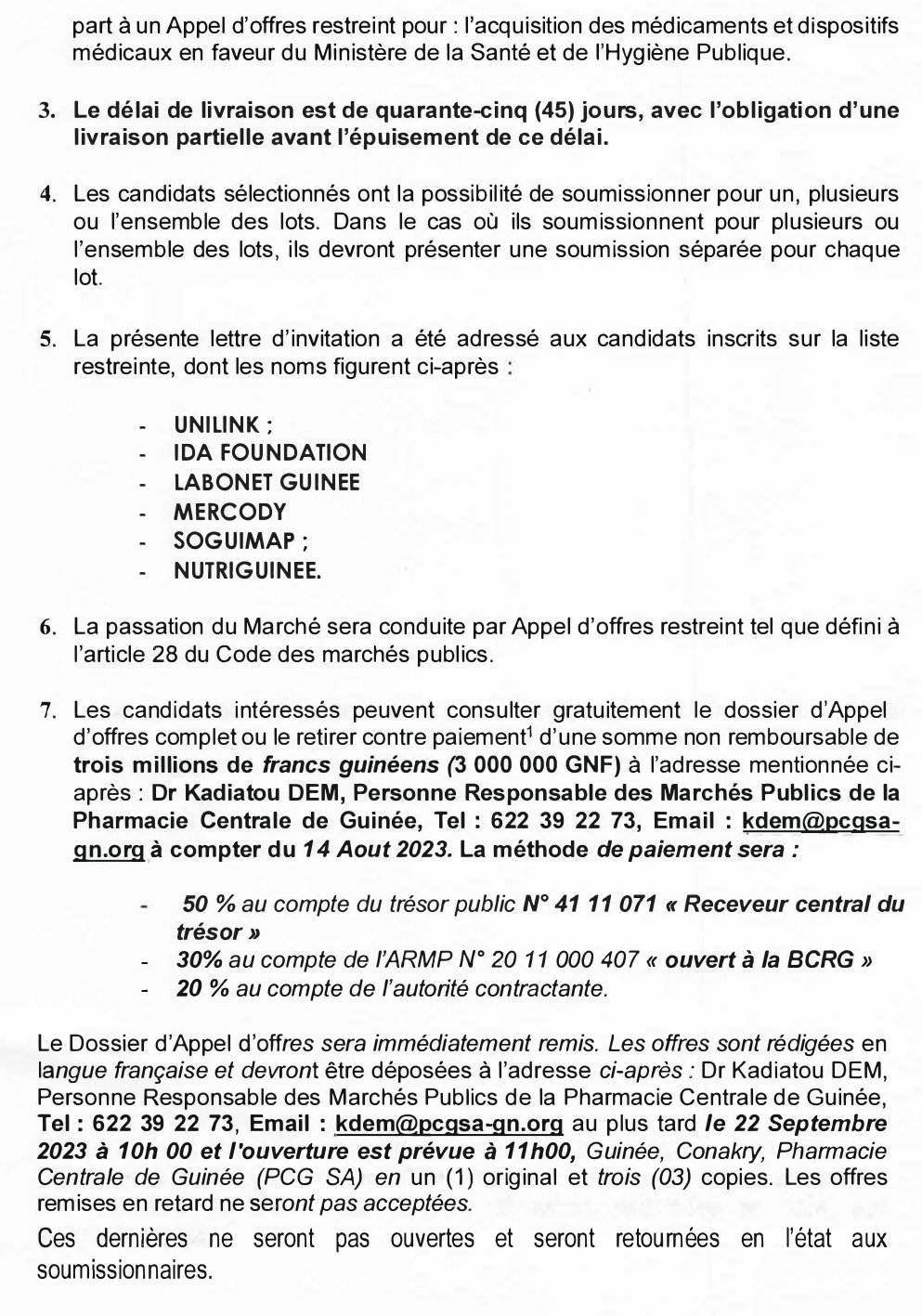 Acquisition de médicaments et de dispositifs médicaux en faveur du Ministère de la santé et l'hygiène publique | Page 2