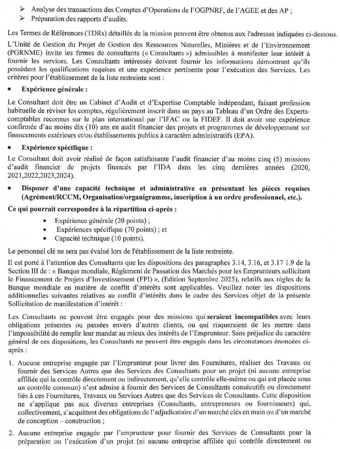 Sélection d’un cabinet externe pour auditer les comptes desexercices 2024, 2025 et 2026 de l’Office Guinéen des ParcsNationaux de Réserves et Faune (OGPNRF)  | Page 2