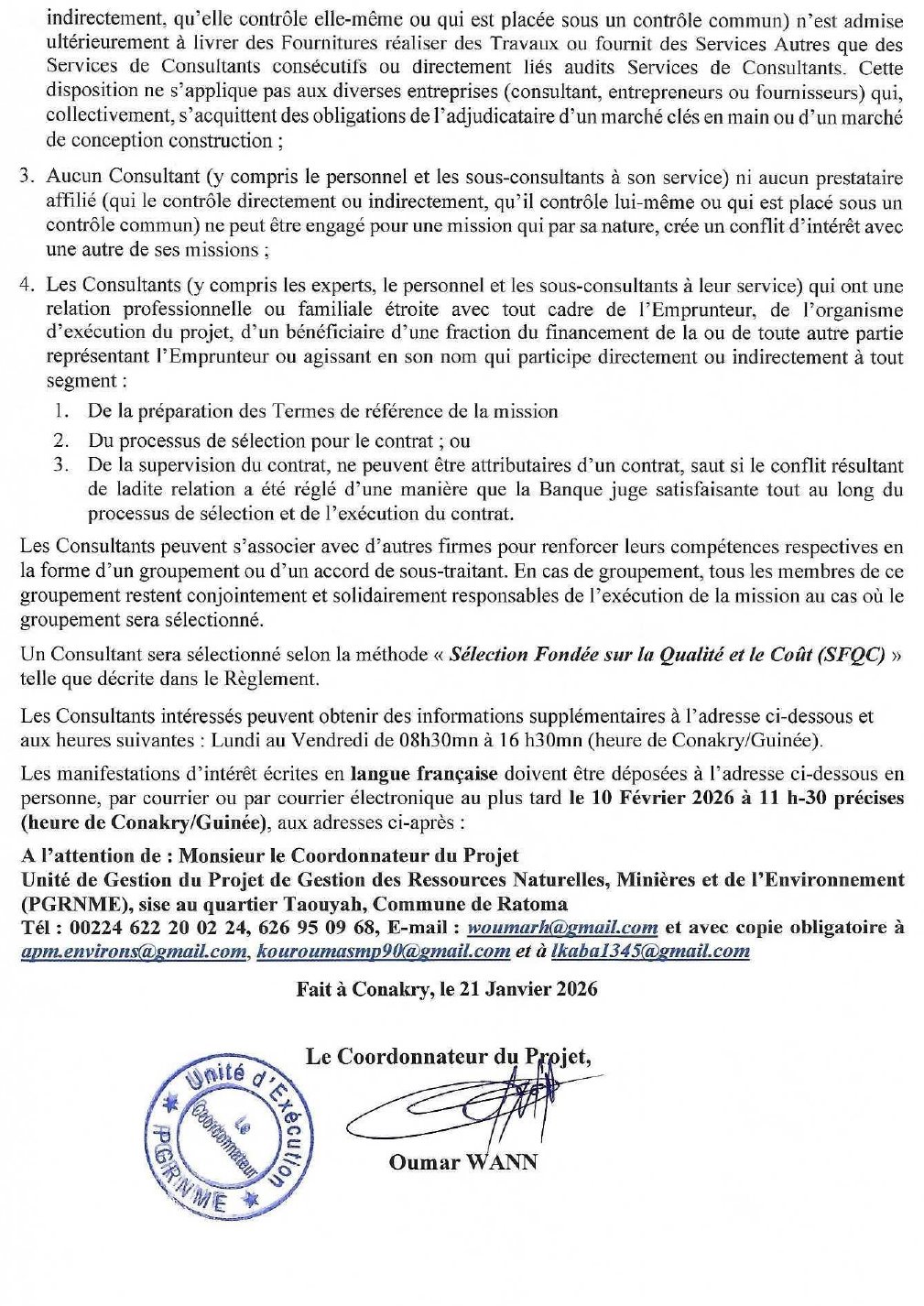 Sélection d’un cabinet externe pour auditer les comptes desexercices 2024, 2025 et 2026 de l’Office Guinéen des ParcsNationaux de Réserves et Faune (OGPNRF)  | Page 3
