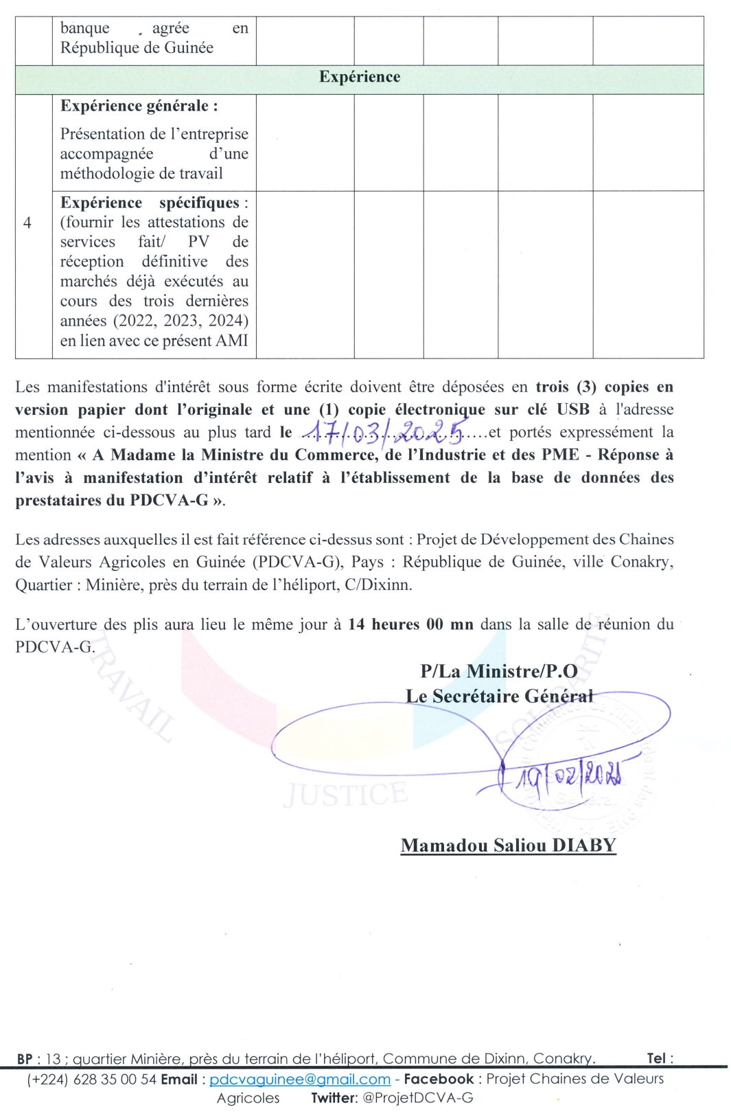 Avis à manifestation d'intérêt pour la Constitution de base de données des prestataires du PDCVA-G | Page 4