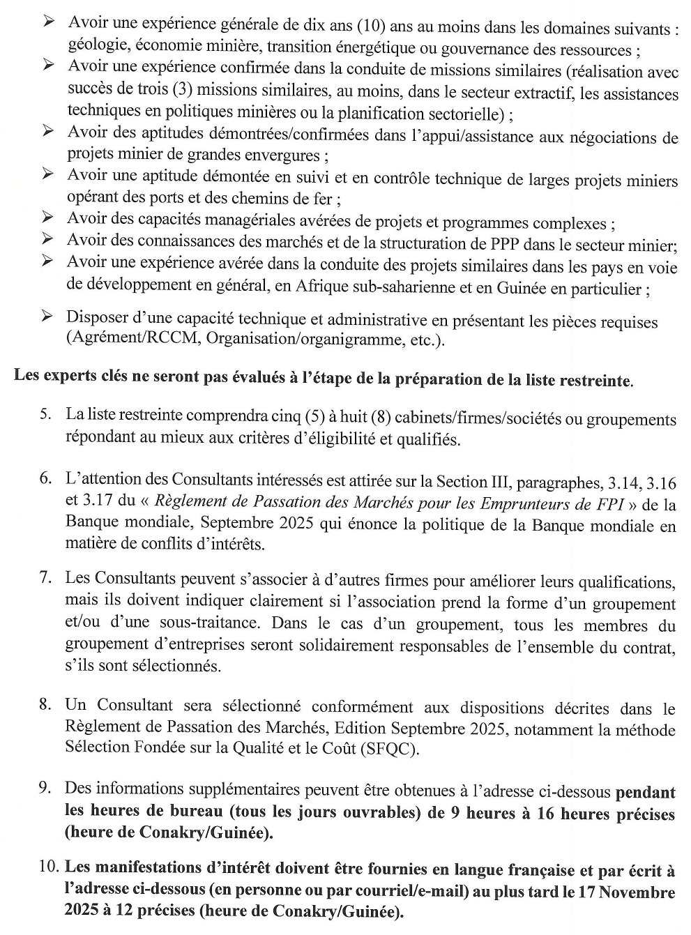 Avis de Recrutement d’un Cabinet d’Appui-Conseil Technique en Développement Minier auprès du Ministère des Mines et de la Géologie | Page 2