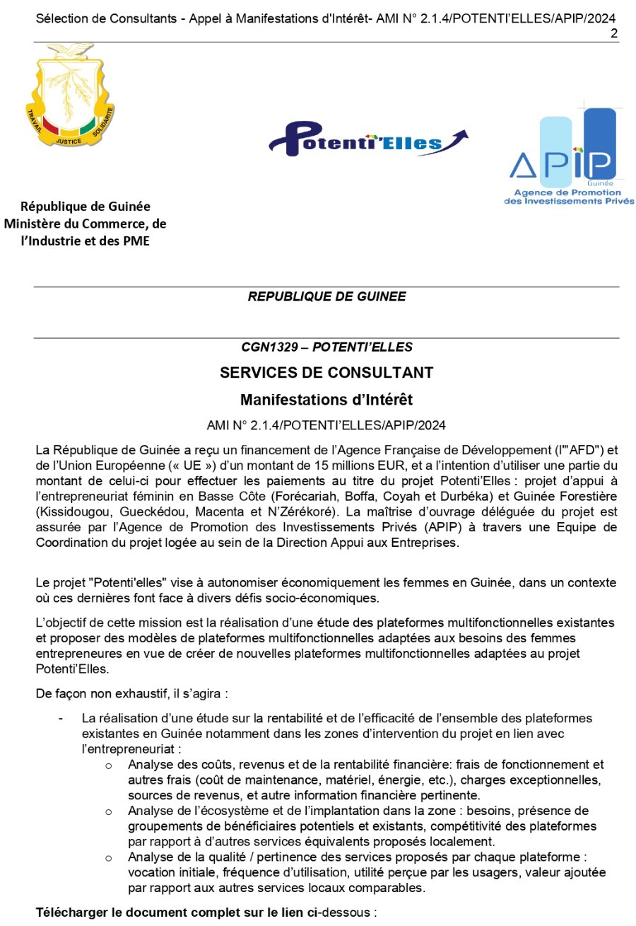 Recrutement d’un consultant individuel pour la réalisation de l’étude des plateformes multifonctionnelles existantes et proposition de modèle de plateformes fonctionnelles | Page 2