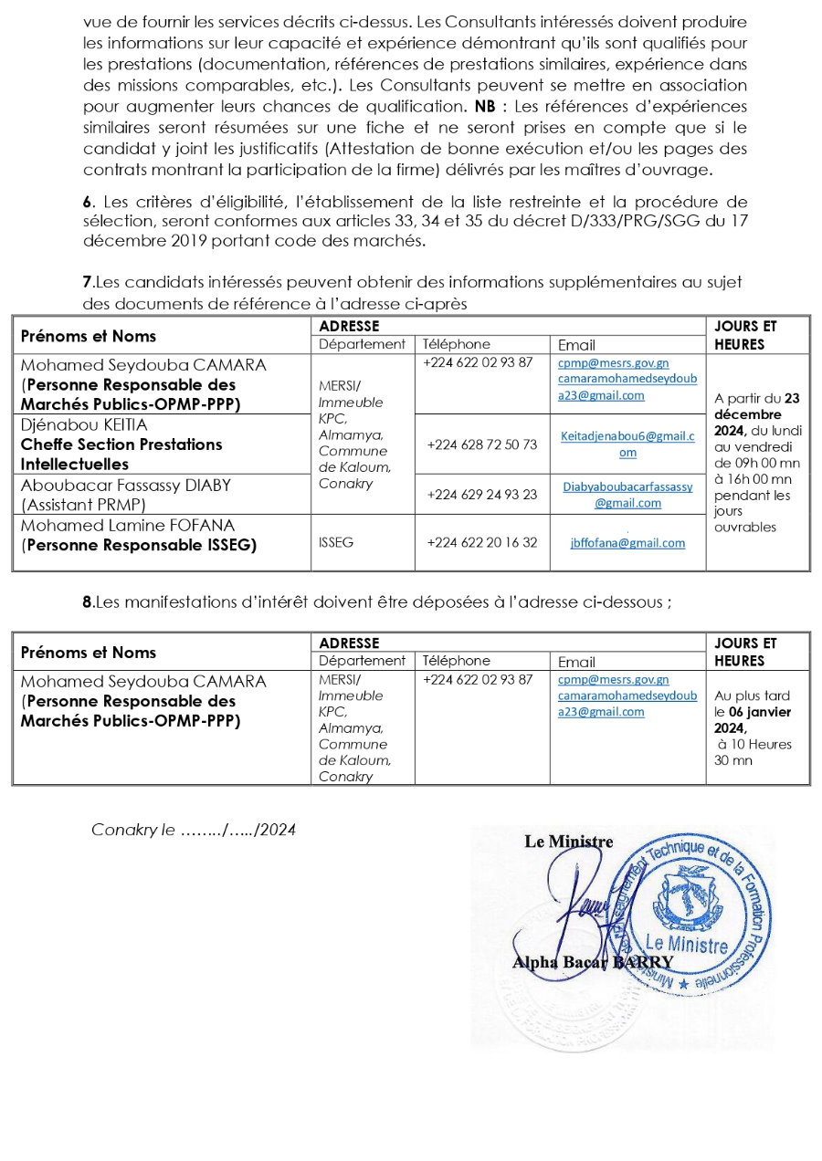  AVIS PUBLIC A MANIFESTATION D’INTERET POUR LE RECRUTEMENT D’UN BUREAU DE CONSULTANTS AFIN DE REALISER L’ETUDE POUR DIGITALISER LES PRINCIPAUX SERVICES DE L’ISSEG | Page 2