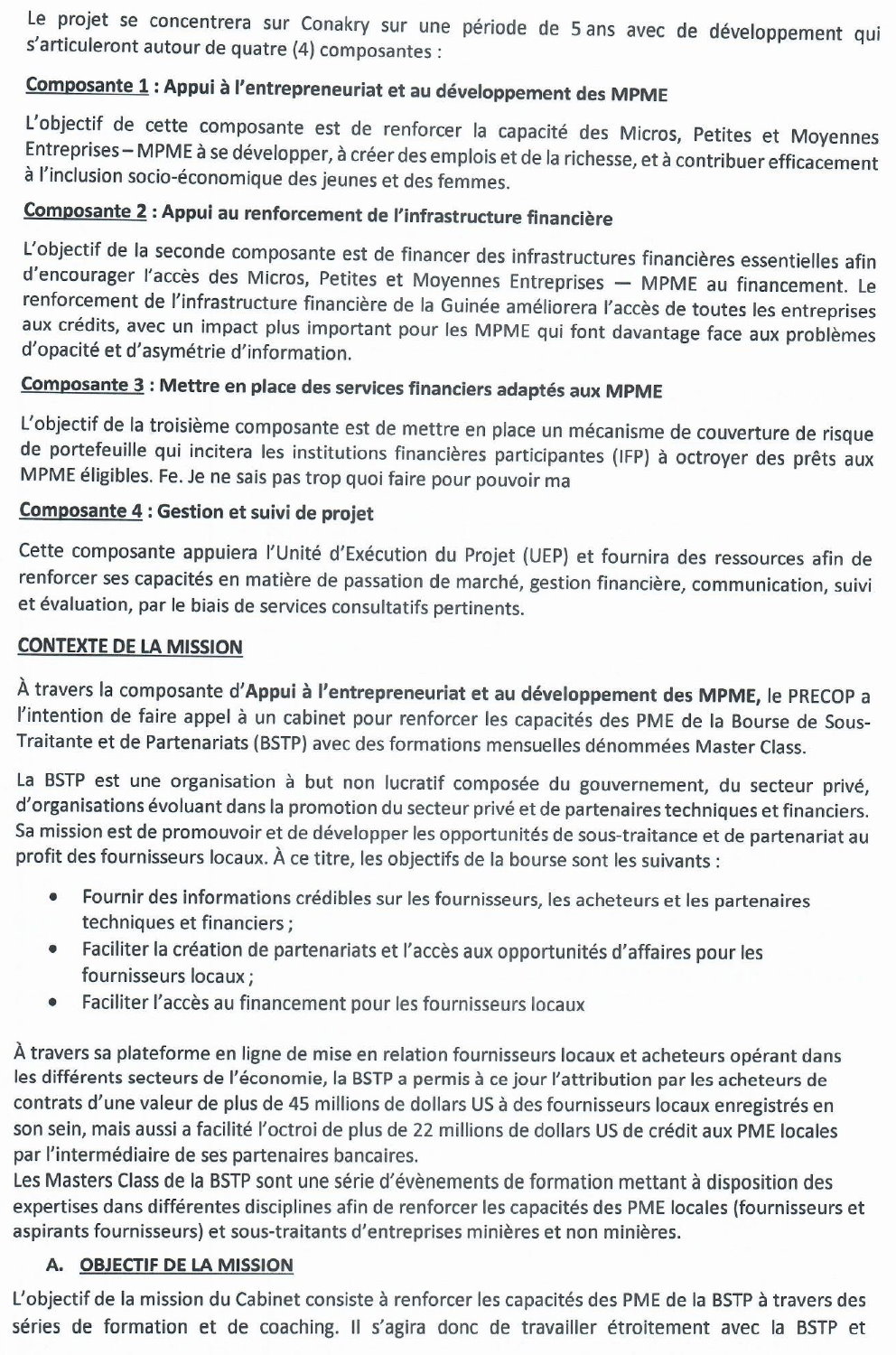 AVIS DE RECRUTEMENT POUR LE RECRUTEMENT D’UN CABINET POUR LA MISE EN PLACE D’UNE SERIE DE MASTER CLASS AUX PME DE LA BOURSE DE SOUS-TRAITANCE ET DE PARTENARIATS (BSTP) | page 2