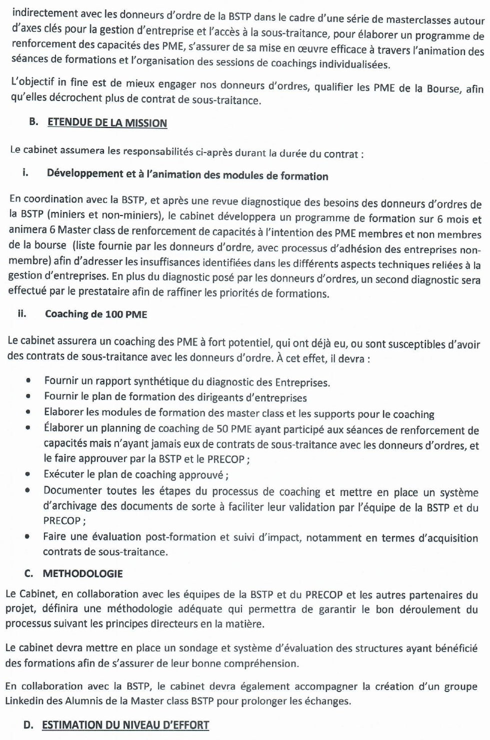 AVIS DE RECRUTEMENT POUR LE RECRUTEMENT D’UN CABINET POUR LA MISE EN PLACE D’UNE SERIE DE MASTER CLASS AUX PME DE LA BOURSE DE SOUS-TRAITANCE ET DE PARTENARIATS (BSTP) | page 3