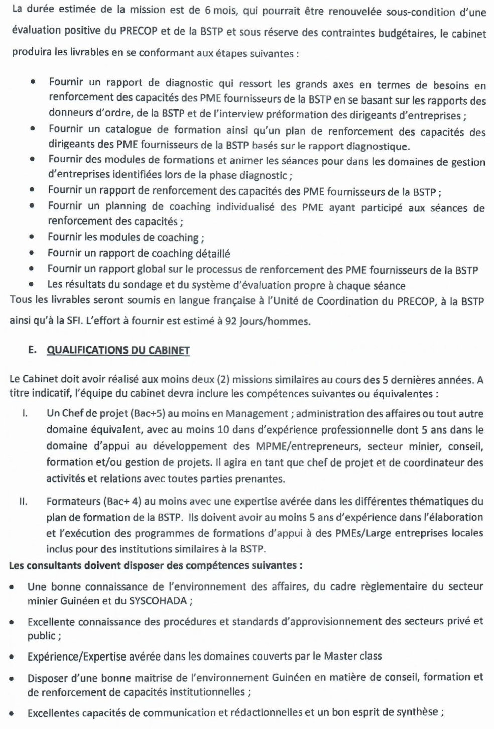 AVIS DE RECRUTEMENT POUR LE RECRUTEMENT D’UN CABINET POUR LA MISE EN PLACE D’UNE SERIE DE MASTER CLASS AUX PME DE LA BOURSE DE SOUS-TRAITANCE ET DE PARTENARIATS (BSTP) | page 4