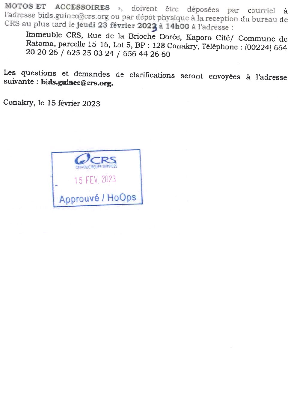 Appel à manifestation d’intérêt pour la fourniture de motos et accessoires pour les asc Appel d'Offres | Page 3