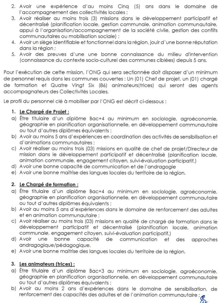 Recrutement d’une ONG pour la consolidation du Système d’Alerte Précoce et de Réponse (SAPR) et du Mécanisme de Gestion des Réclamations (MGR) au profit de quatre- vingt-six (86) collectivités locales | Page 2