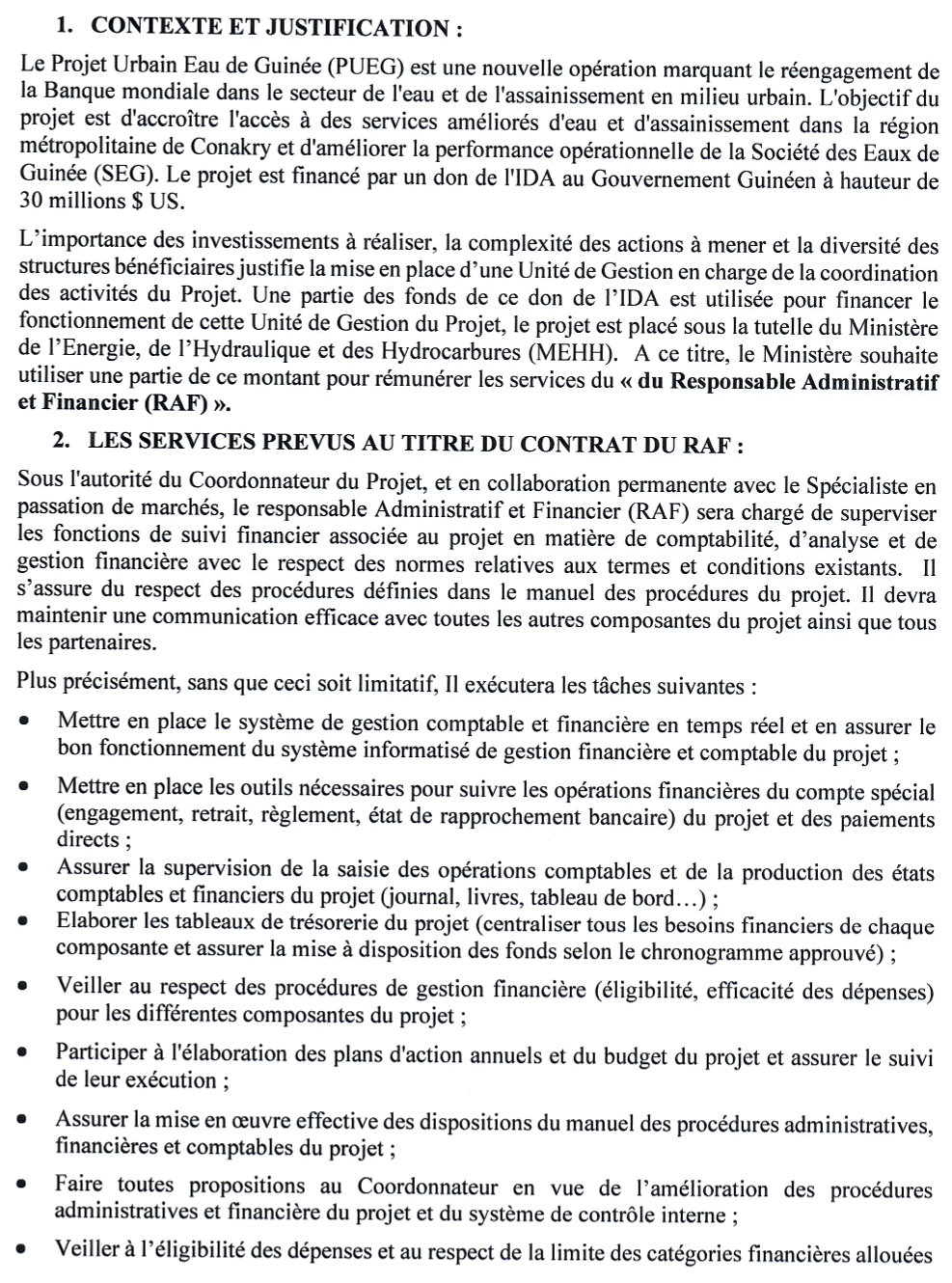 AVIS A MANIFESTATION D’INTERET POUR LE RECRUTEMENT D’UN RESPONSABLE ADMINISTRATIF ET FINANCIER DU PUEG | Page 2