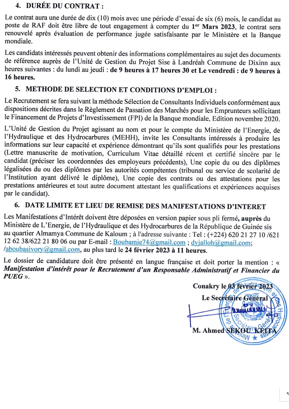 AVIS A MANIFESTATION D’INTERET POUR LE RECRUTEMENT D’UN RESPONSABLE ADMINISTRATIF ET FINANCIER DU PUEG | Page 5