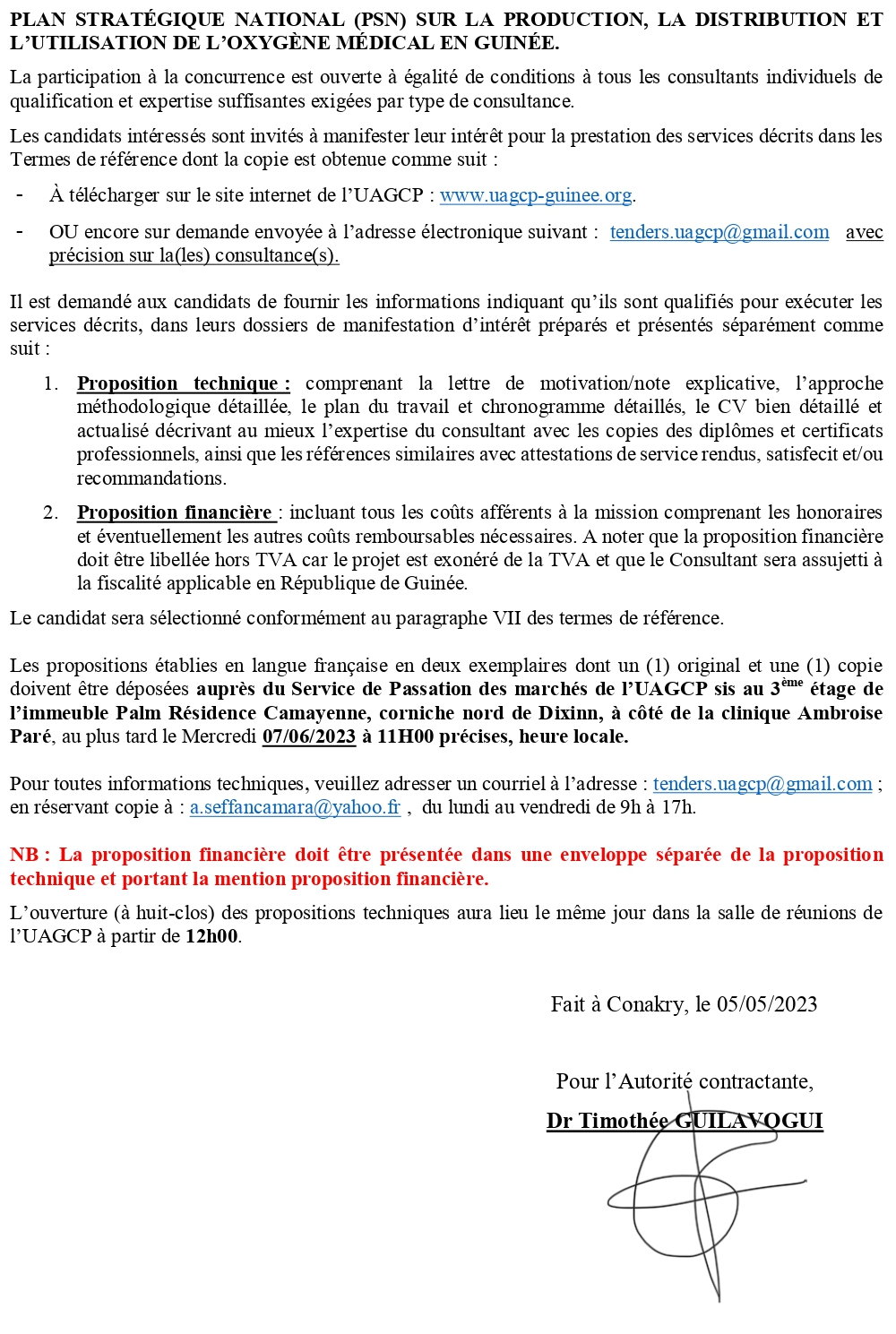AVIS D’APPEL A MANIFESTATION D’INTERET POUR LE RECRUTEMENT D’UN ASSISTANT TECHNIQUE INTERNATIONAL (ATI) POUR L’ÉLABORATION D’UN PLAN STRATÉGIQUE NATIONAL (PSN) SUR LA PRODUCTION, LA DISTRIBUTION ET L’UTILISATION DE L’OXYGÈNE MÉDICAL EN GUINÉE | PAGE 2