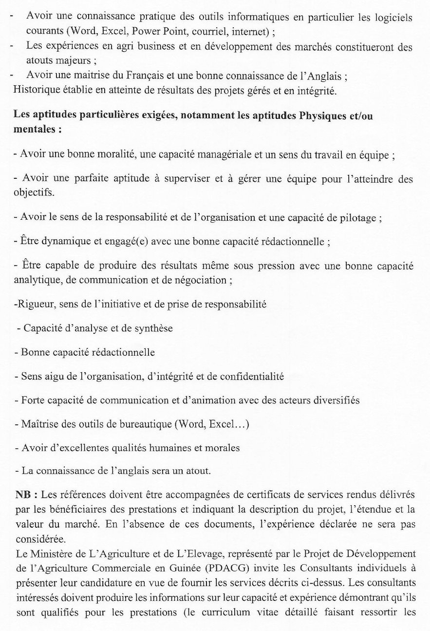 AVIS DE RECRUTEMENT D’UN COORDONNATEUR NATIONAL POUR LE PROJET DE DÉVELOPPEMENT DE L’AGRICULTURE COMMERCIALE EN GUINÉE (PDACG) | Page 4
