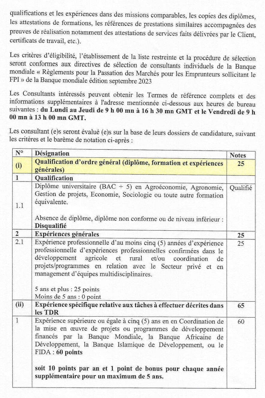 AVIS DE RECRUTEMENT D’UN COORDONNATEUR NATIONAL POUR LE PROJET DE DÉVELOPPEMENT DE L’AGRICULTURE COMMERCIALE EN GUINÉE (PDACG) | Page 5