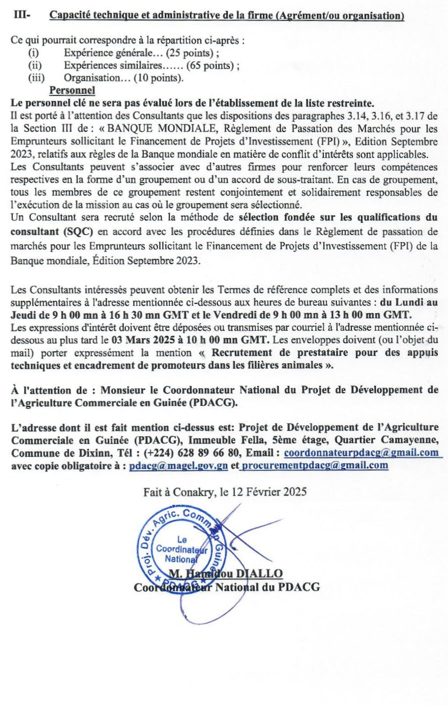 Avis De Recrutement De Prestataire Pour Des Appuis Techniques Et Encadrement De Promoteurs Dans Les Filières Animales | Page 3