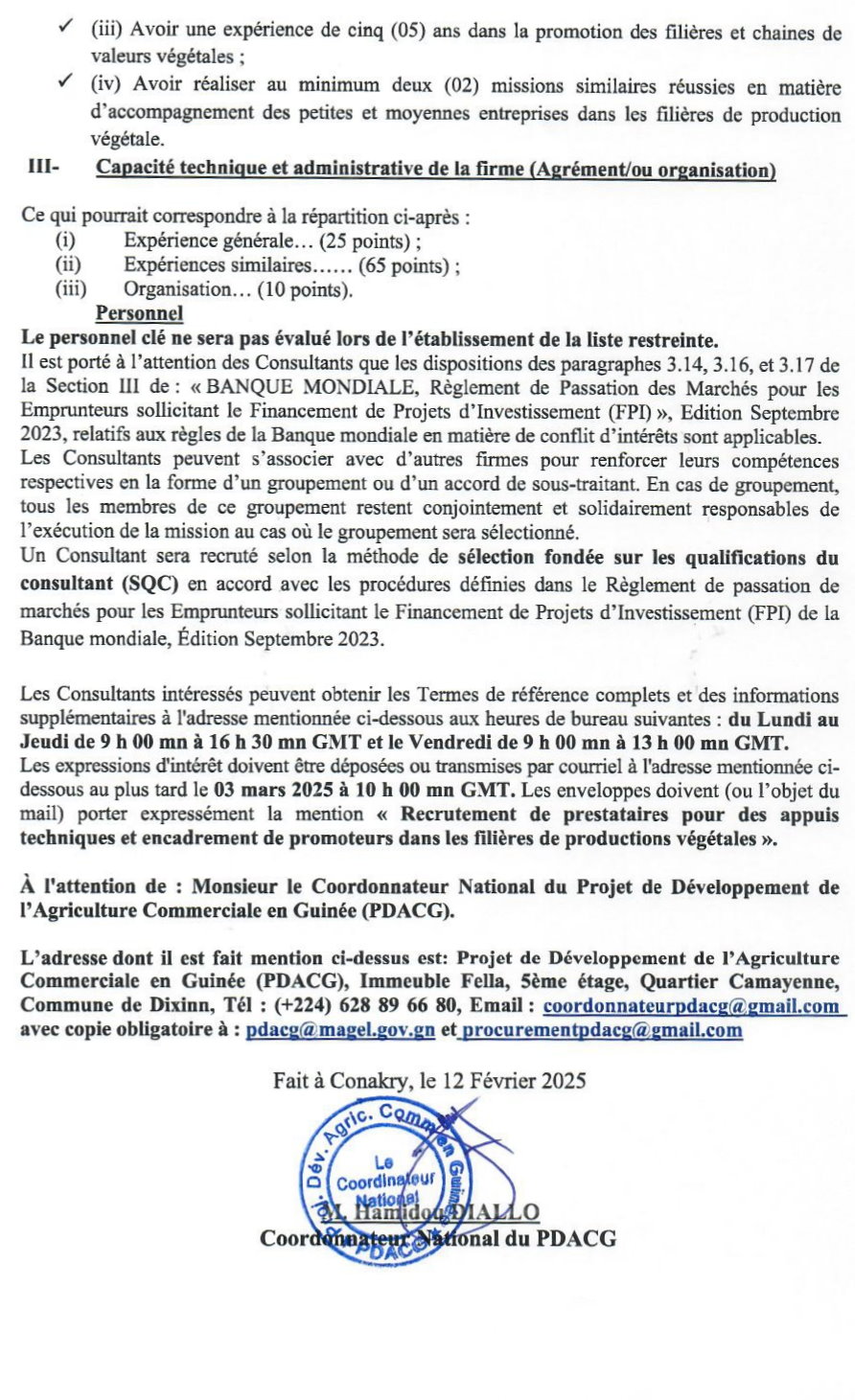 Avis De Recrutement De Prestataires Pour Des Appuis Techniques Et Encadrement De Promoteurs Dans Les Filières De Productions Végétales | Page 3