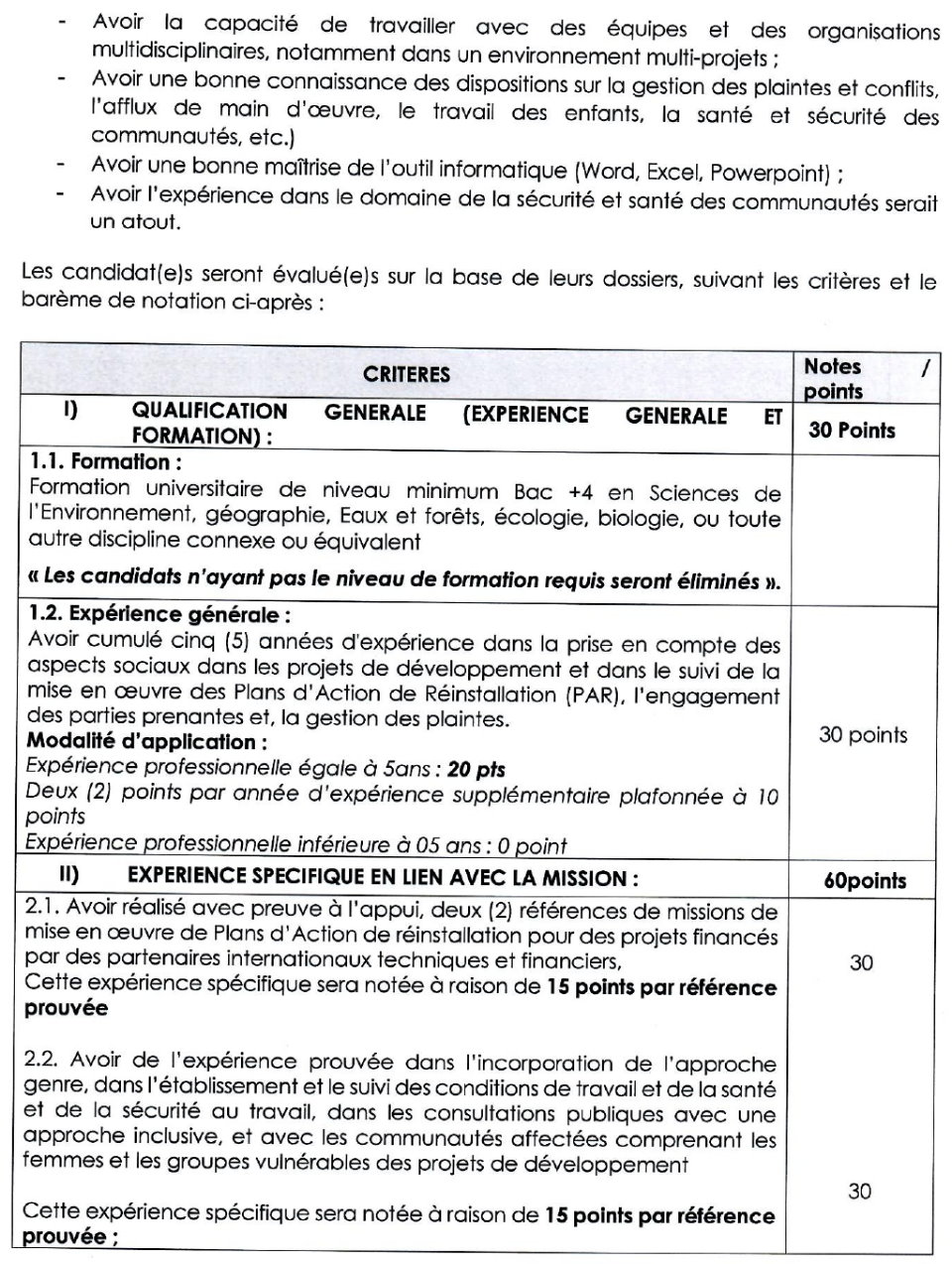 Avis à manifestation d’intérêt pour le recrutement de deux (02) Spécialistes en Sauvegarde Sociale au sein de l’Unité de Gestion des Projets Transports-BAD (UGP-BAD) | Page 3