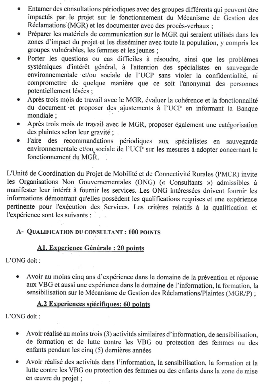 Recrutement d’une ONG chargée de la mise en œuvre des activités de prévention et réponse aux Violences Basées sur le Genre (VBG) | Page 2
