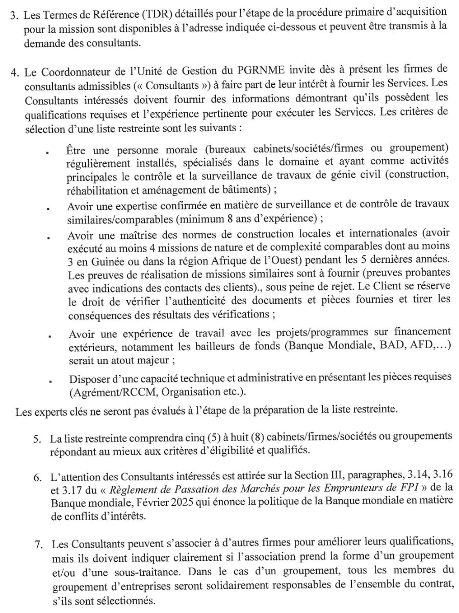 Avis à manifestation d'intérêt pour la Surveillance et Contrôle des Travaux de Construction du Bâtiment servant de Siège de l'OGPNRF et de l'AGEE | Page 2