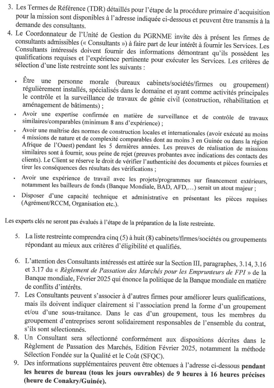 Avis d'appel d'offres pour la Surveillance et Contrôle des Travaux de Réhabilitation de la Base de vie de Sidakoro ainsi que les travaux de Construction et d’aménagement de Bâtiments dans la Aires Protégées | Page 2