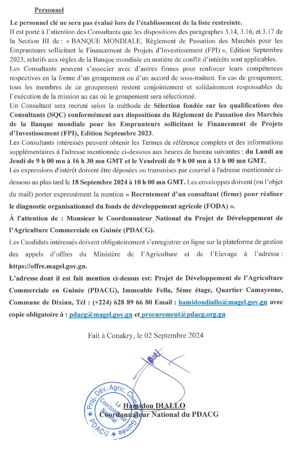 Avis De Recrutement D’un Consultant (Firme) Pour Realiser Le Diagnostic Organisationnel Du Fonds De Developpement Agricole (Foda) | Page 3