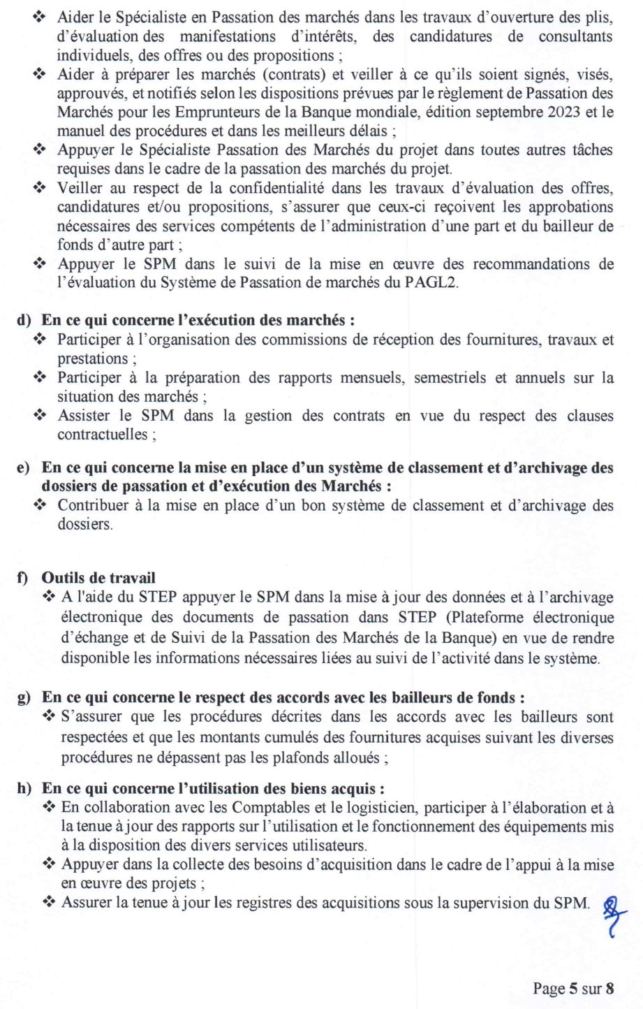 Appel a manifestation d’interet pour le recrutement d’un assistant en passation des marchés pour le pagl2 | Page 5