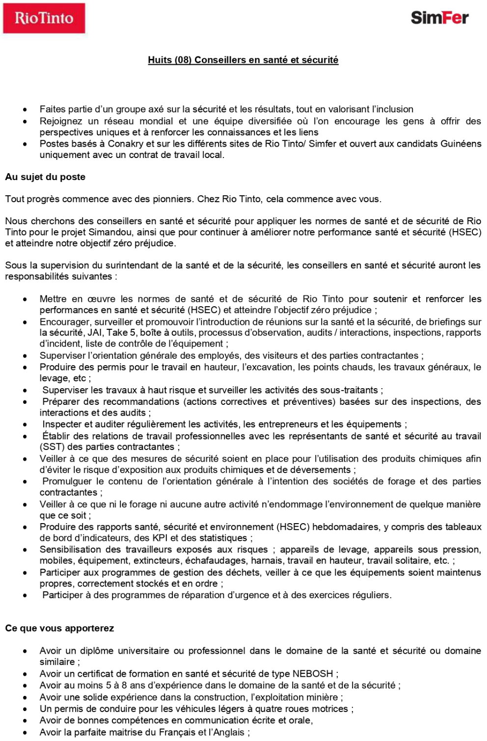 Huits (08) Conseillers en santé et sécurité | Page 1