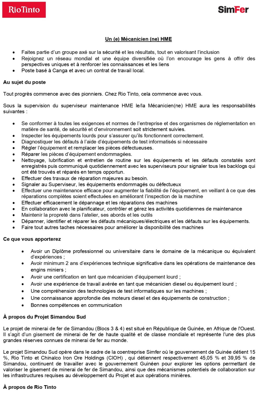 Un (e) Mécanicien (ne) HME | Page 1