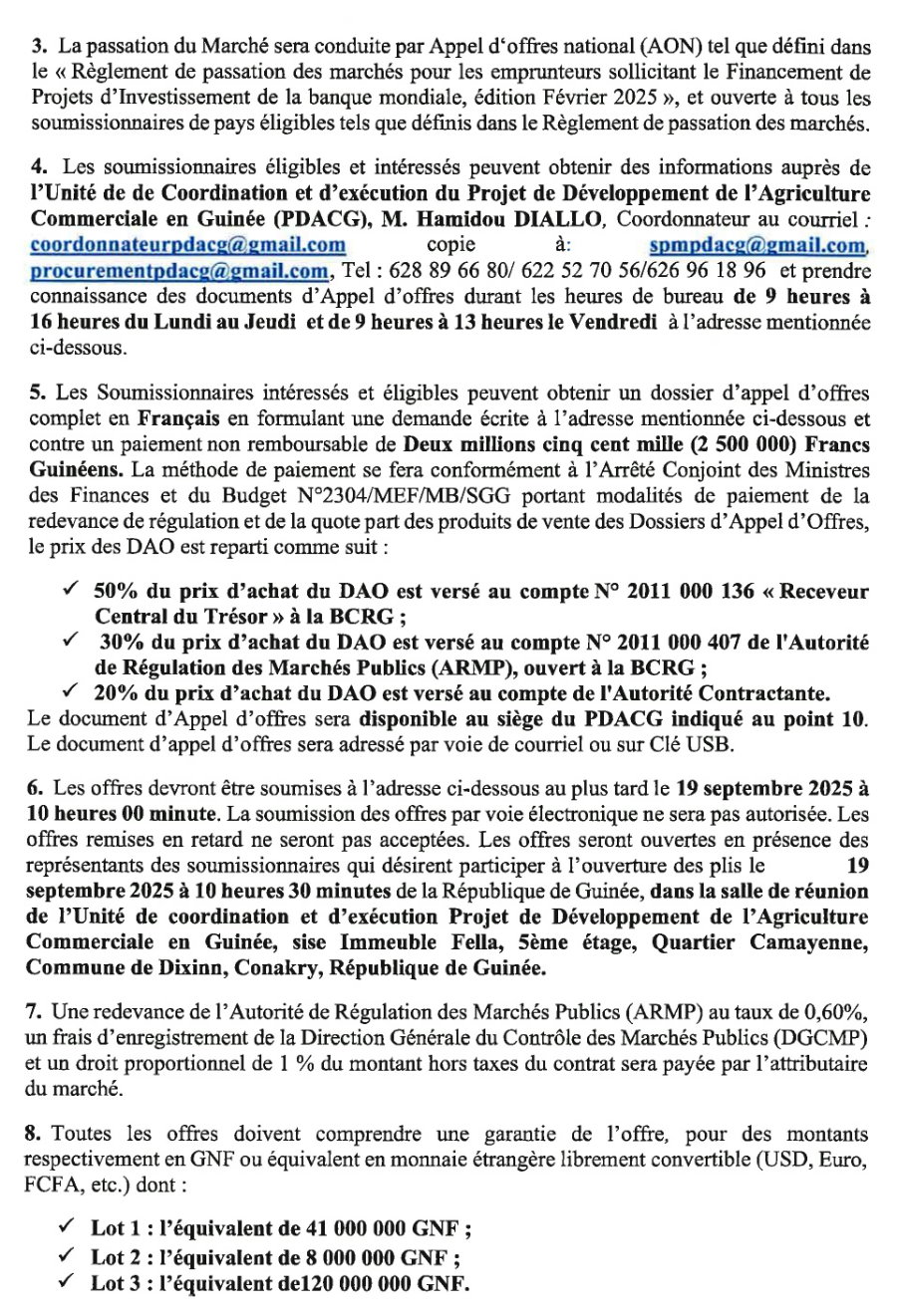 Appel d’Offres National pour la fourniture et livraison sur sites de matériels de conditionnement des produits agricoles | page 2
