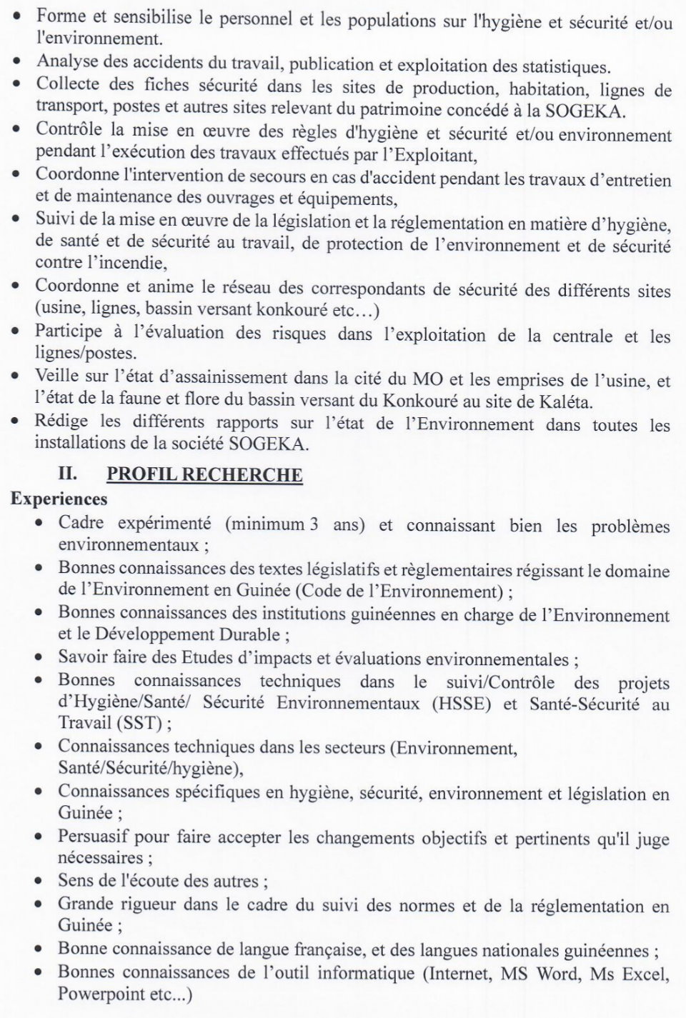 AVIS DE RECRUTEMENT D'UN RESPONSABLE ENVIRONNEMENT, SANTE, HYGIENE ET SECURITE | Page 2