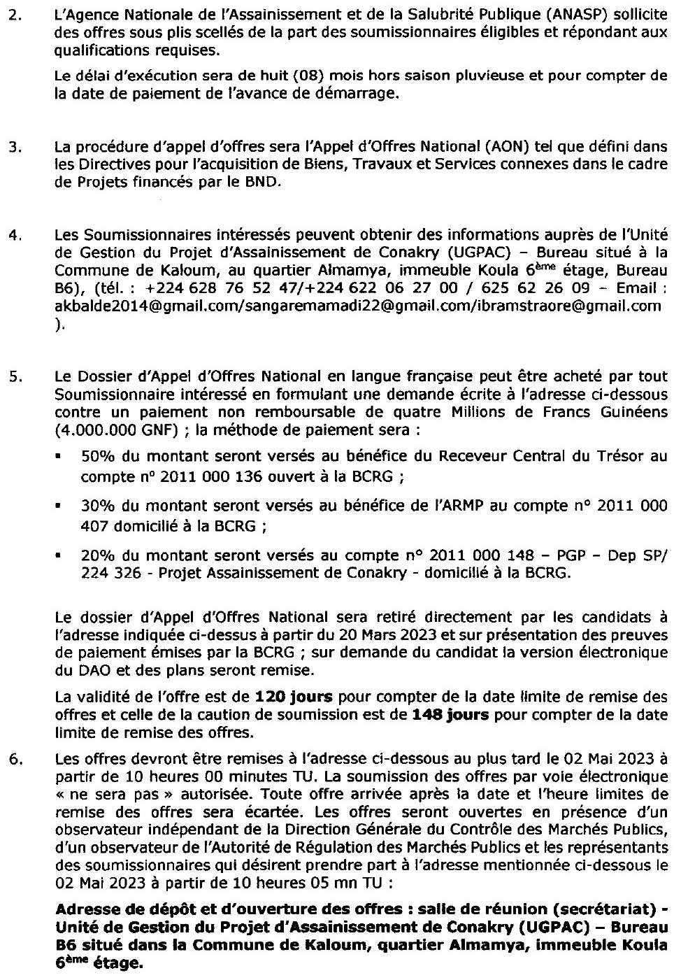 Aménagement de deux (02) Points de Collecte et de Regroupement des DS dans les Communes de Matoto et Ratoma | Page 2