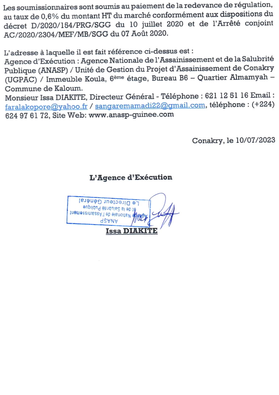 AVIS SPECIFIQUE DE PASSATION DE MARCHE pour des Travaux de réhabilitation de la station de traitement des boues de vidange de Yimbaya y compris l’aménagement des voies d’accès | page 3