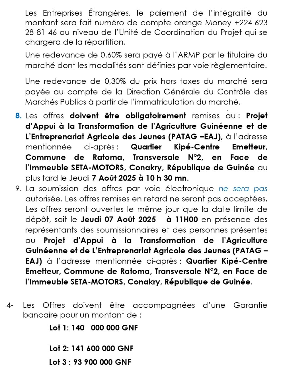 Avis d'appel d'offres pour des Travaux d’aménagement de 178 ha des domaines agricoles dans les Préfectures de Boké et de Boffa | Page 4
