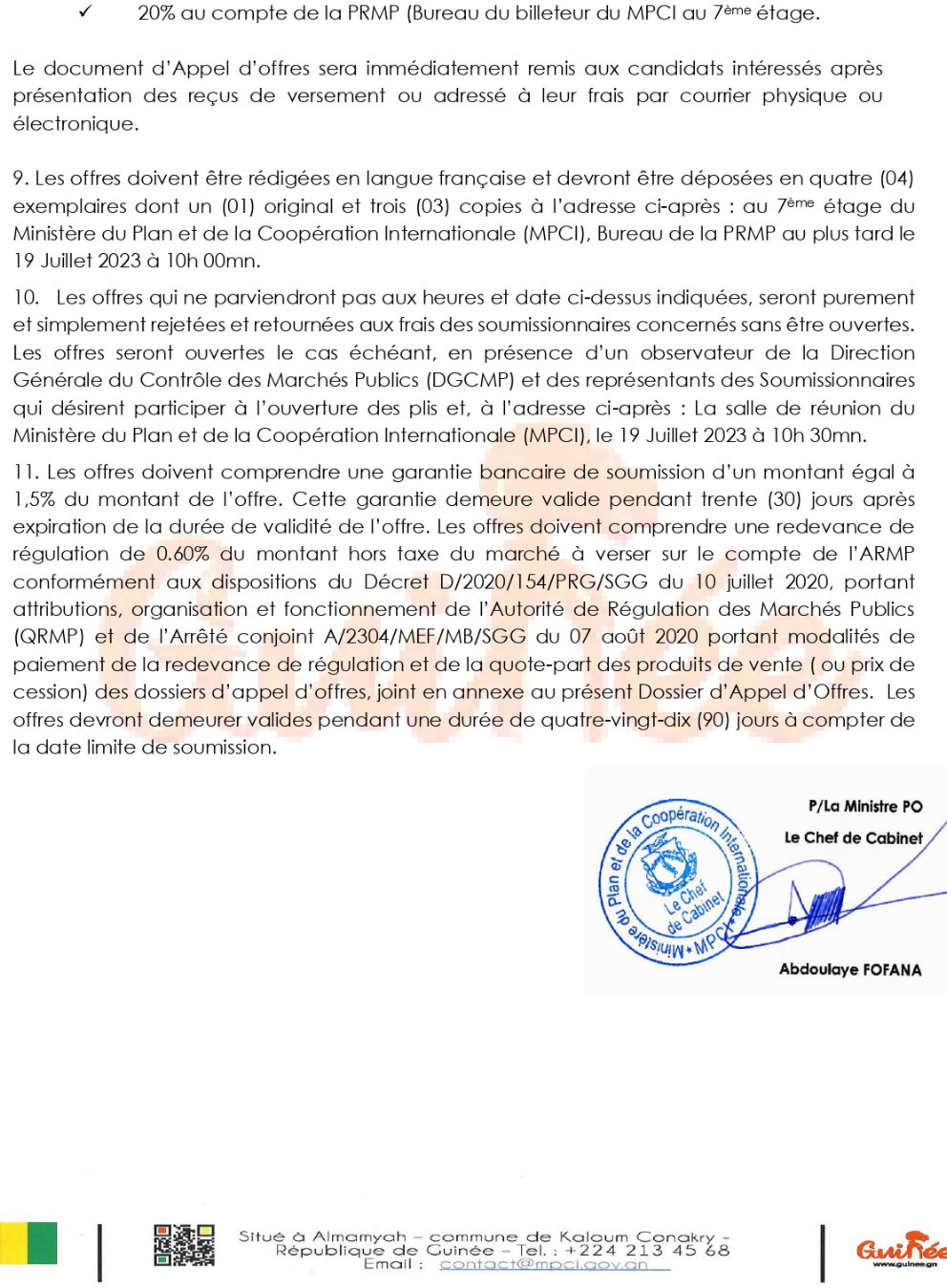  Ministère du Plan et de la Coopération Internationale: Avis d'appel d'offres pour le Marché de Nettoyage et entretien des locaux abritant ledit Ministère | Page 2