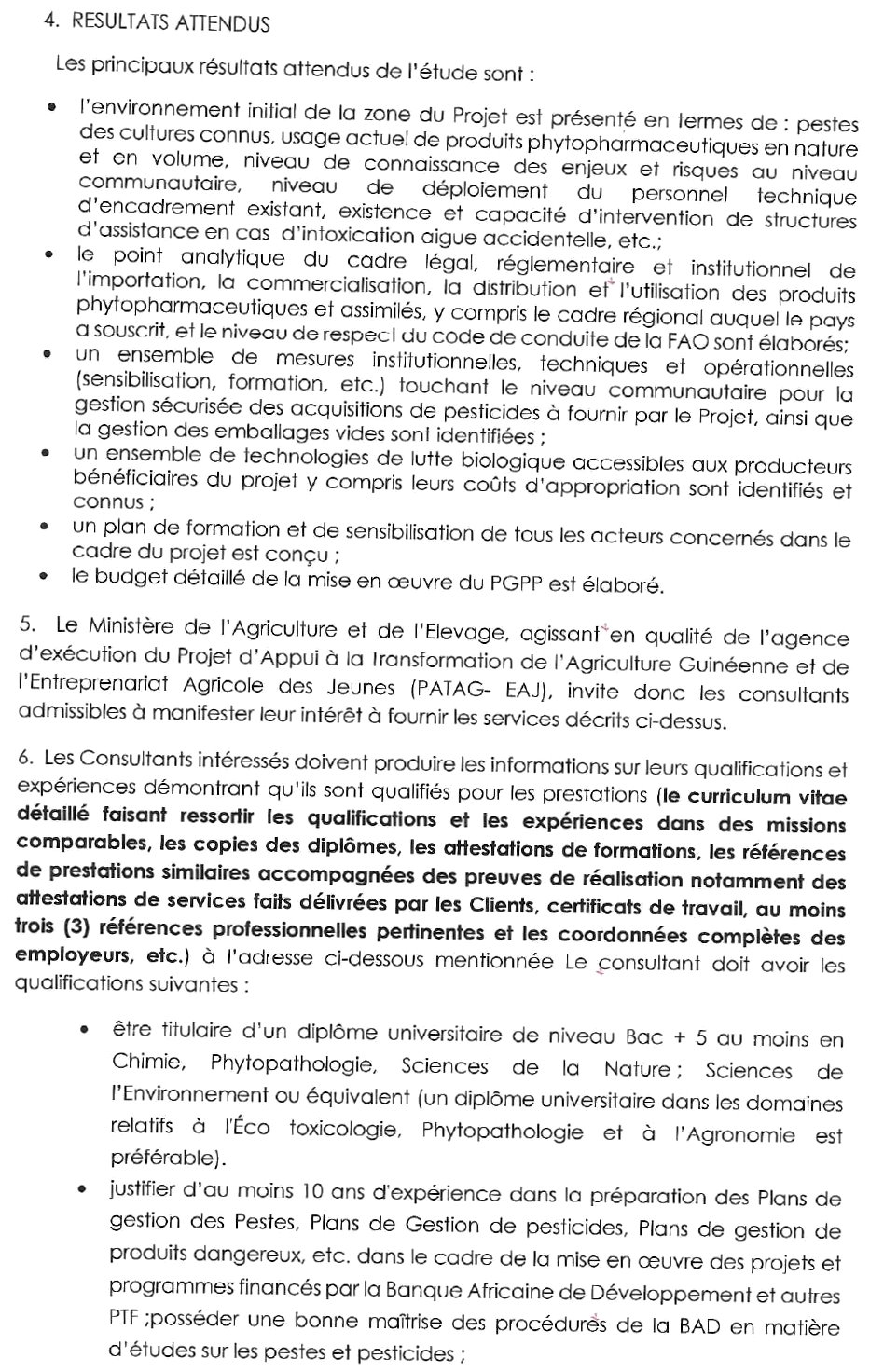 Avis À Manifestation D’intérêt Relatif A La Selection D’un Consultant En Charge De L’elaboration Du Plan De Gestion Des Pestes Et PESTICIDES (PGPP) du PATAG-EAJ | Page 3