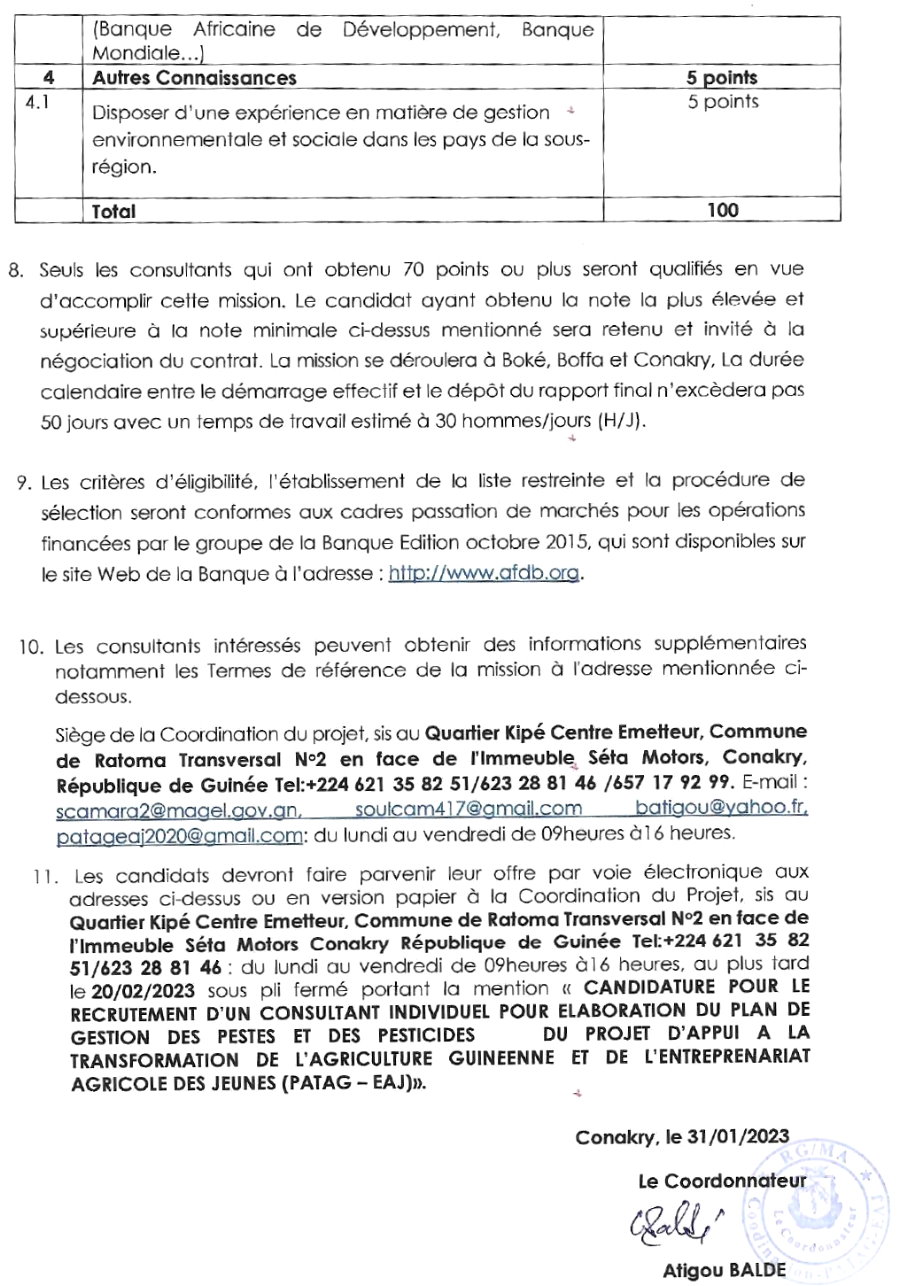 Avis À Manifestation D’intérêt Relatif A La Selection D’un Consultant En Charge De L’elaboration Du Plan De Gestion Des Pestes Et PESTICIDES (PGPP) du PATAG-EAJ | Page 5