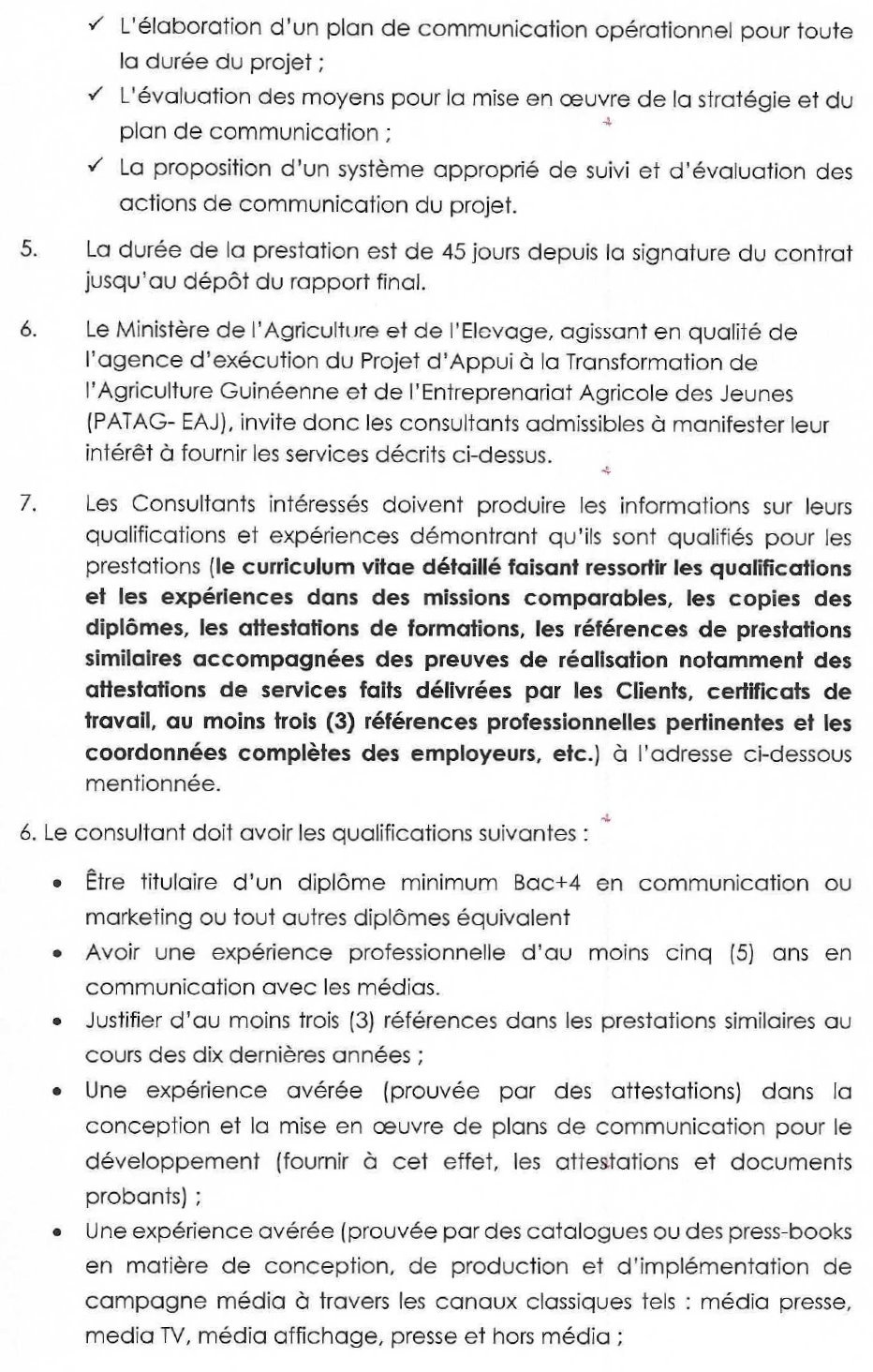 Avis À Manifestation D’intérêt Relatif A La Selection D’un Consultant En Charge De Elaboration De La Strategie Et Le Plan De Communication Du PROJET PATAG-EAJ | Page 2