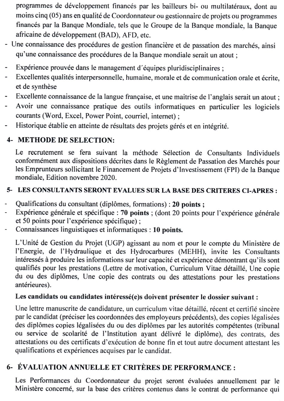AVIS A MANIFESTATION D’INTERET POUR LE RECRUTEMENT D’UN COORDONNATEUR POUR LEPROJET URBAIN EAU DE GUINEE (PUEG) | Page 3