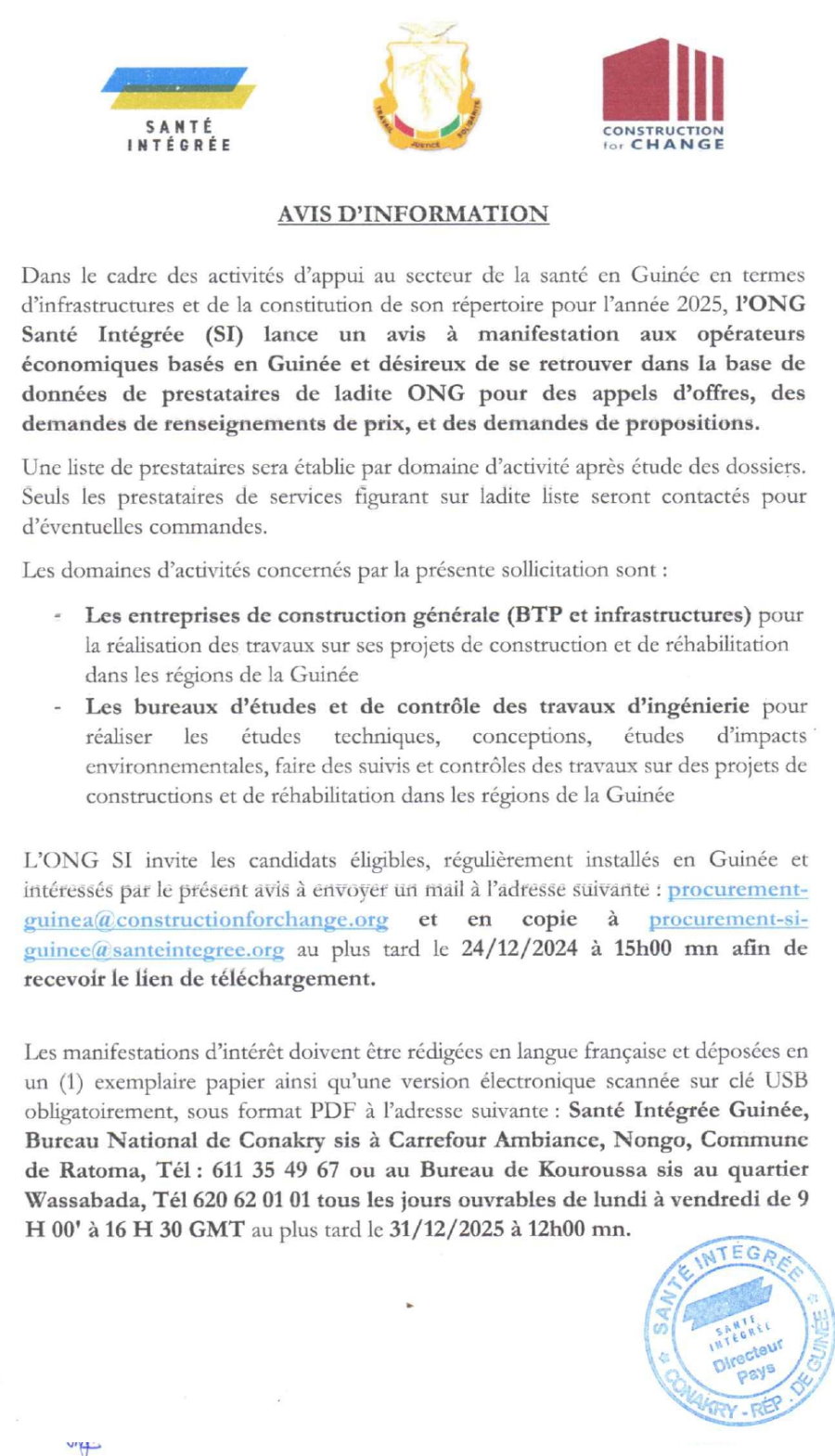 base de données de prestataires de ladite ONG pour des appels d'offres, des demandes de renseignements de prix, et des demandes de propositions | Page 1